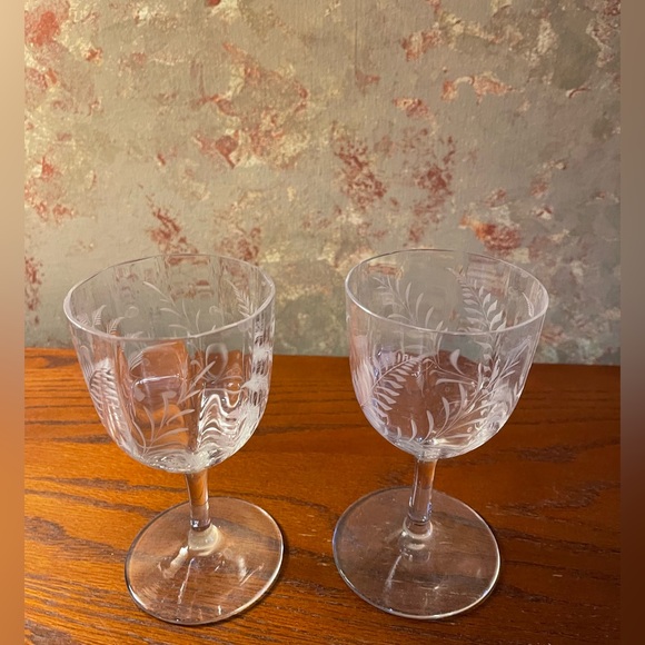 Lovely crystal etched wine glasses. - Picture 1 of 7